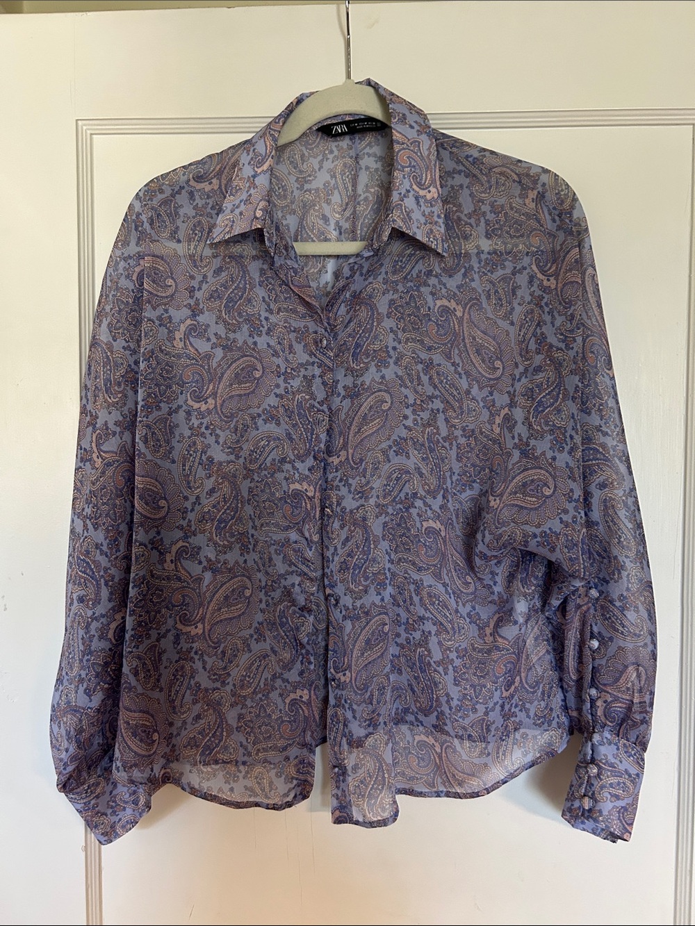 Zara Light Blue Paisley Long-Sleeve Button-Down Shirt